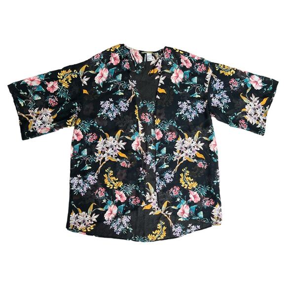 H&M Floral Semi Sheer Kimono Cardigan Top, M - Picture 1 of 7